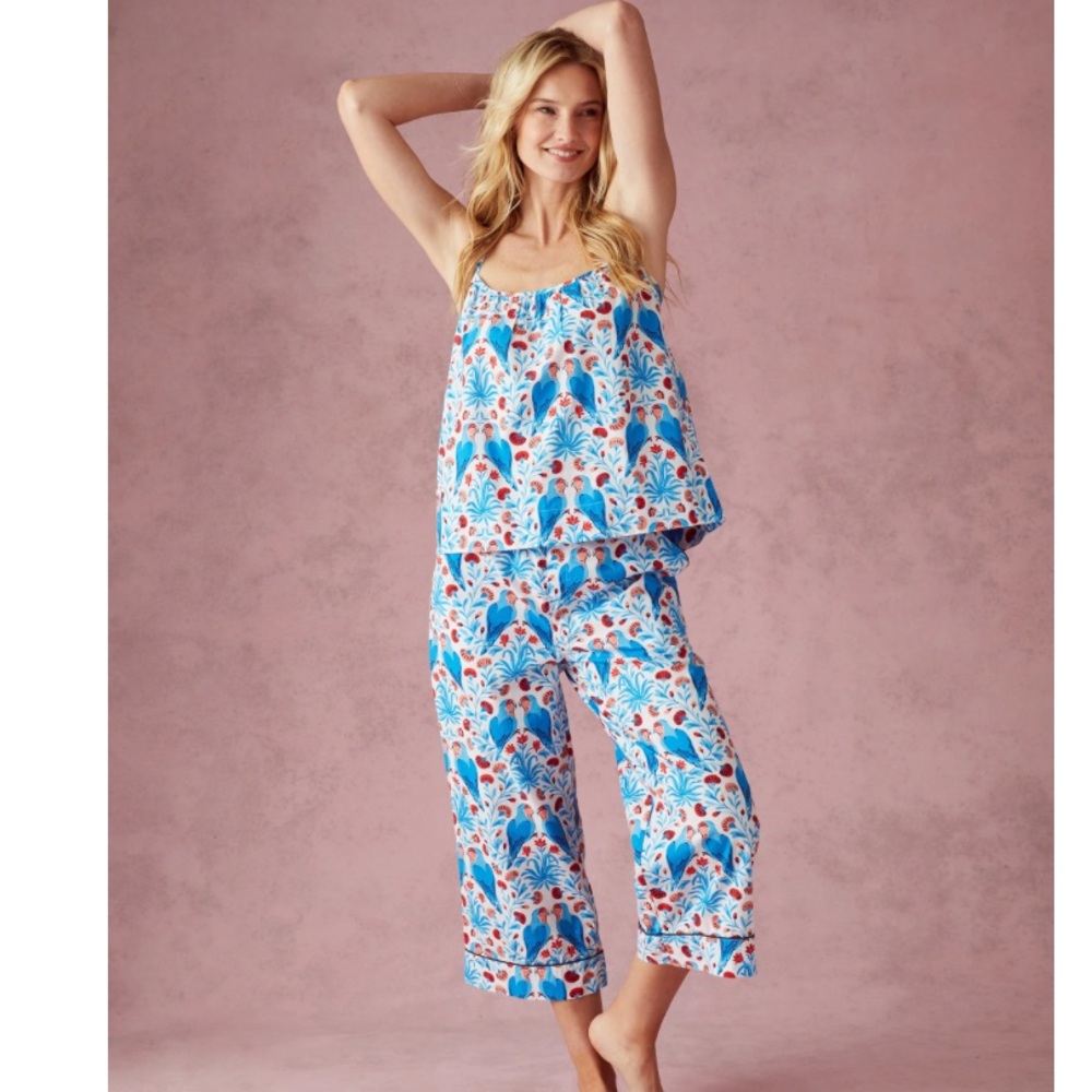 Printfresh Lovebirds - Cami Cropped Pants Set - Blue Cloud - 1X Sleepwear Set